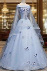 Beautiful Light Blue Ball Gown Lace-Up Party Dress, Blue Semi Formal Prom Dress